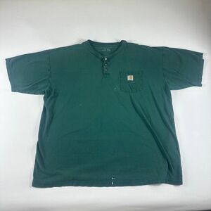 Carhartt Mens 2XL Tall Green Henley Pocket T‎ Shirt Cotton Workwear